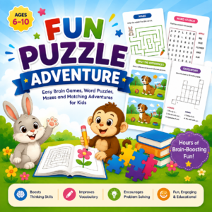 Fun Puzzle Adventure: Easy Brain Games, Word Puzzles, Mazes & Matching Activities for Kids